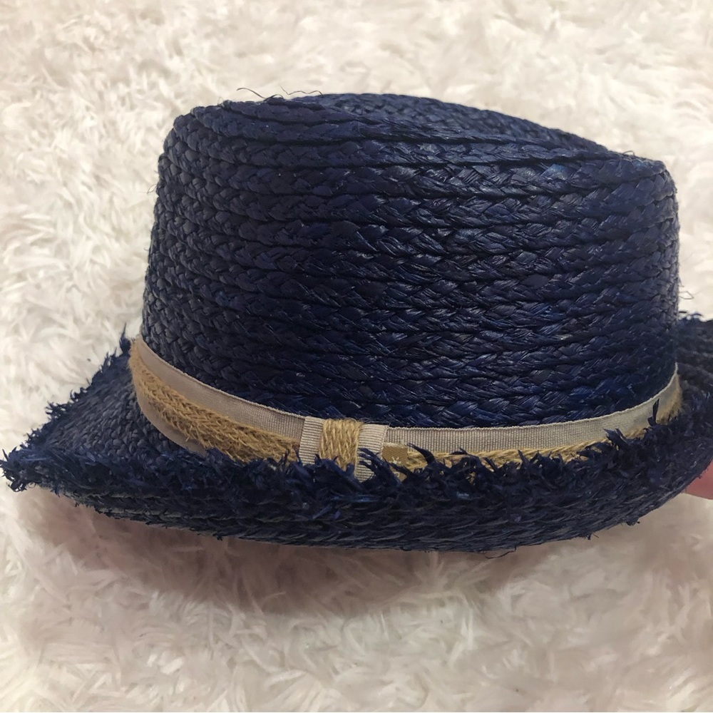 Barts Natural Straw hat navy beige band size Med